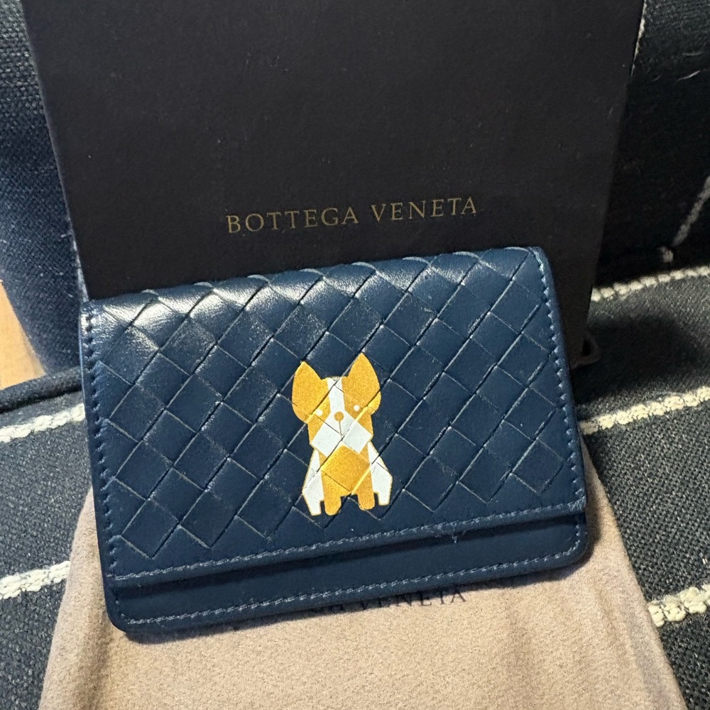 Bottega Veneta Blue Card Holder with Dog Design